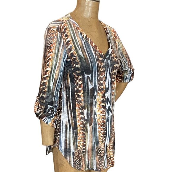 David Cline V-Neck Tunic Top Abstract Print Sz M #292K - Picture 3 of 8